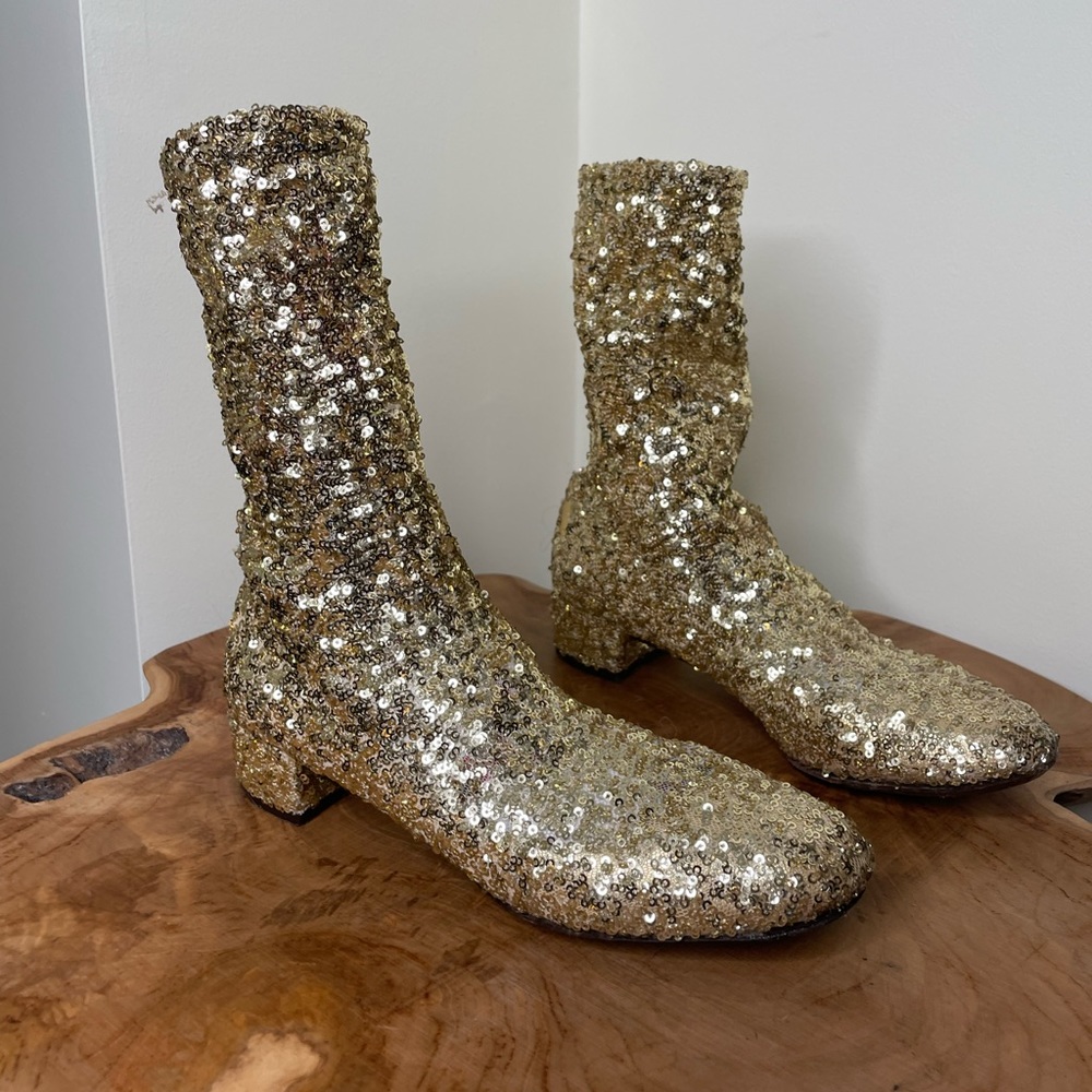 Dolce & Gabbana Gold Sequin Ankle Boots